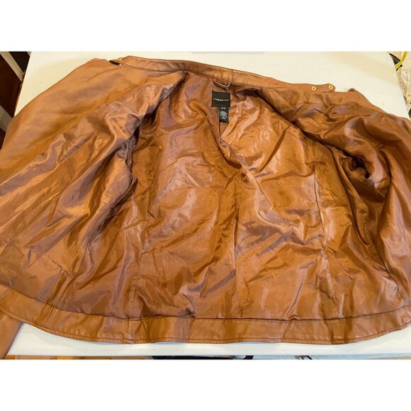 Lane Bryant Womens Moto Jacket Faux Leather Zip up Long Sleeve Brown Size 18/20 - Picture 5 of 9